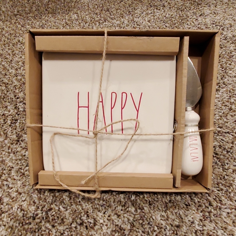 Rae Dunn Happy/falala Cheese Knife Cut